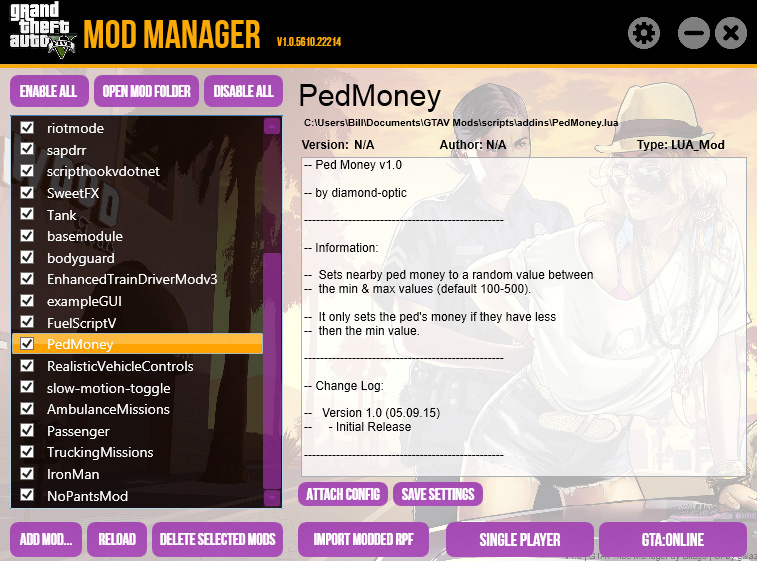 gta v mod manager pedmoney software