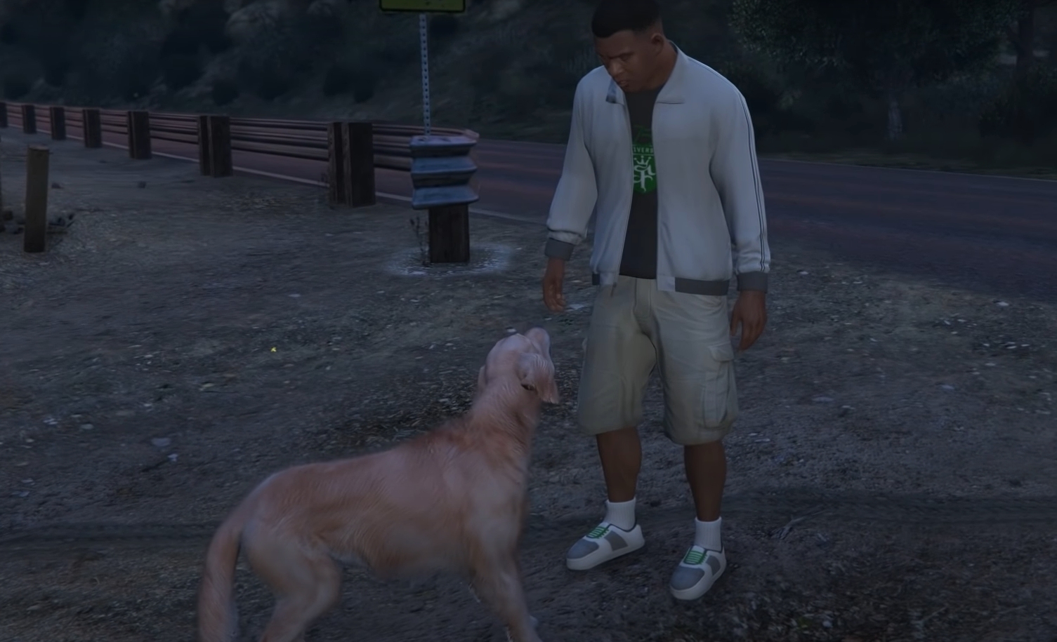 franklin talking to a dog